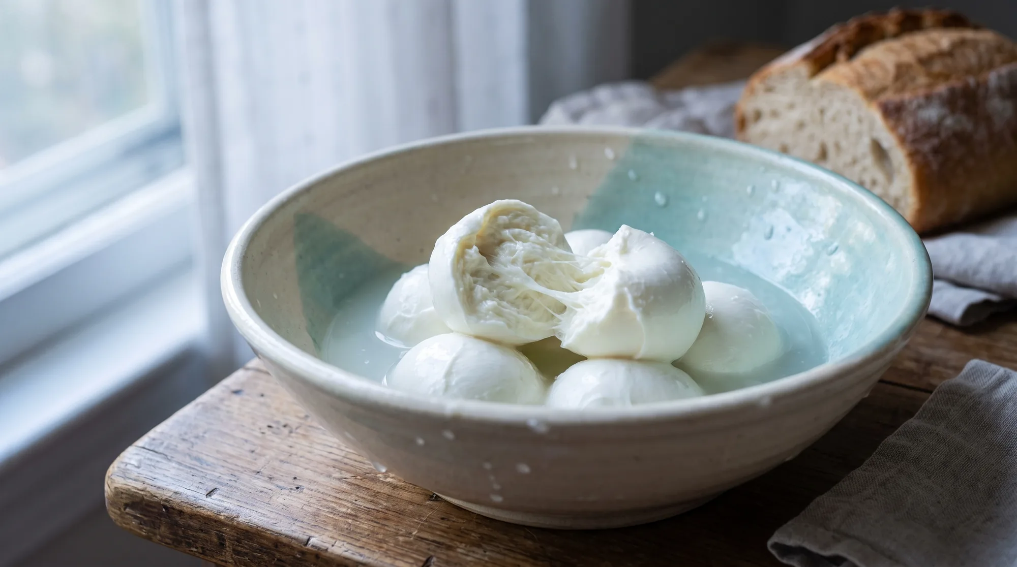 Palle di mozzarella fior di latte immerse nel siero fresco